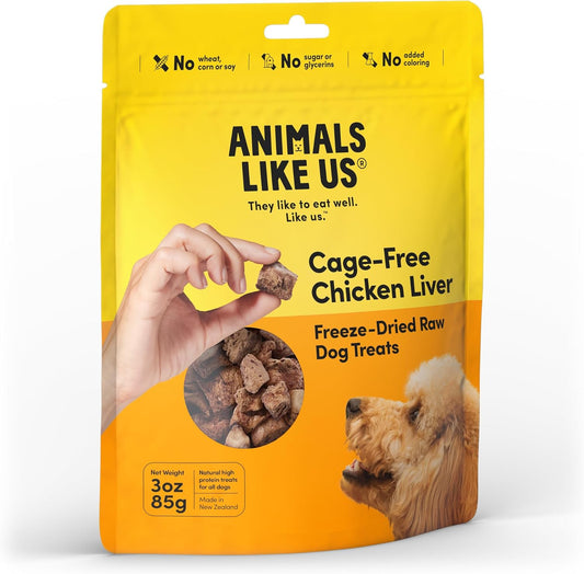 Animals Like Us - Premium Dog Treats, Freeze-Dried Raw 100% Cage-Free Chicken Liver, Single Ingredient, Protein Rich, Non-GMO, No Wheat or Corn, 3 oz