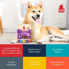 Plato Pet Treats Thinkers - Meat Sticks for Dogs - Limited Ingredient Treats with EPA and DHA to Support Skin, Coat, and Brain - Air-Dried - Lamb