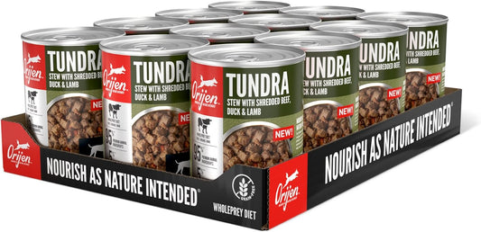 ORIJEN Real Meat Shreds, Grain-Free, Tundra Stew, Premium Wet Dog Food 12 PK, 12.8 Ounces