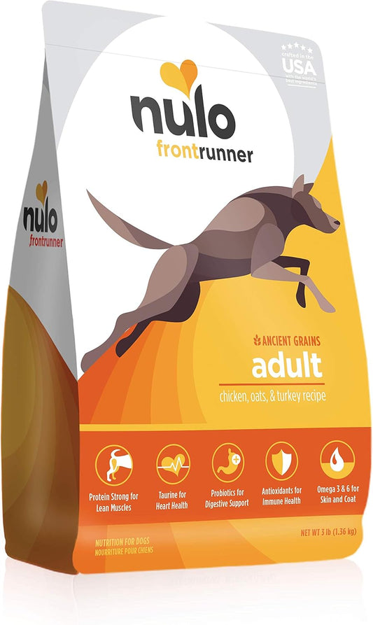 Nulo Frontrunner Dry Dog Food for Adult Dogs - Grain Inclusive Recipe with Chicken, Oats, and Turkey - All Natural Pet Foods with High Taurine Levels - Animal Protein for Lean Strong Muscles