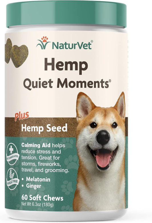 NaturVet Quiet Moments Plus Hemp Calming Aid Soft Chews for Dogs, 60 CT