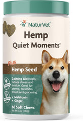 NaturVet Quiet Moments Plus Hemp Calming Aid Soft Chews for Dogs, 60 CT