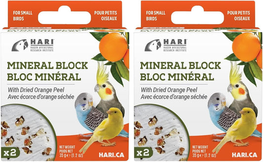 Mineral Block for Birds with Dried Orange Peel, Calcium Supplement Bird Treat (Pack of 2)