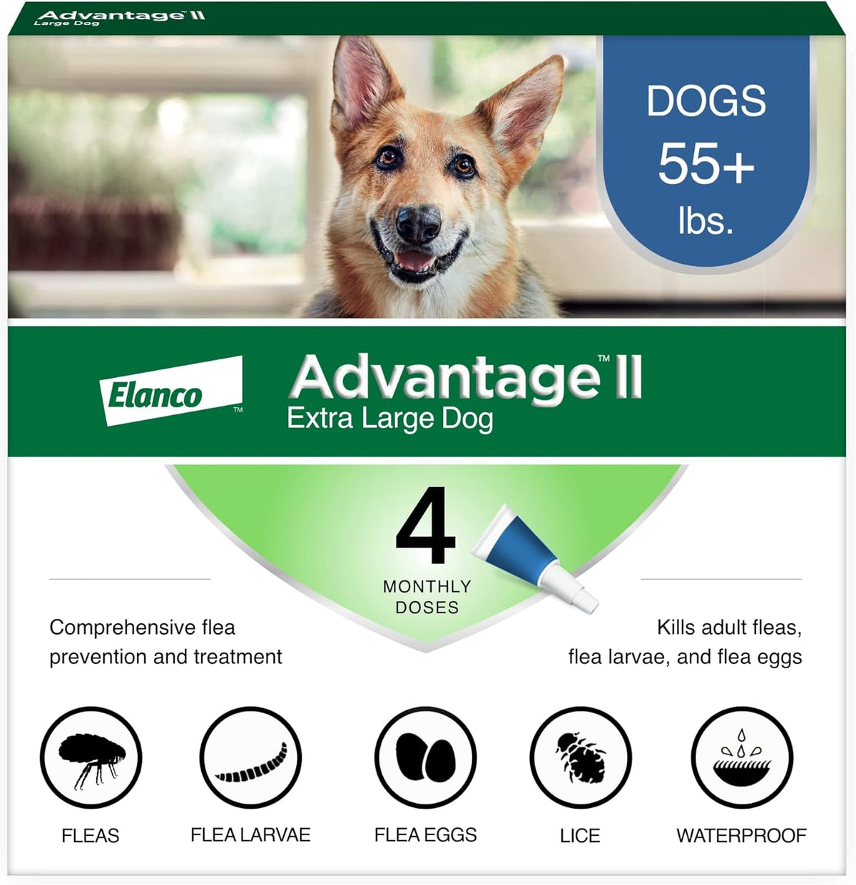 Elanco Advantage II Dog Vet-Recommended Flea Treatment & Prevention | 4-Month Supply