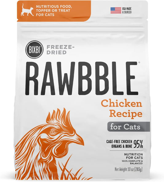 BIXBI Rawbble Freeze Dried Cat Food, Chicken Recipe, 3.5 oz - 95% Organs and Bone Raw Cat Food - USA Made