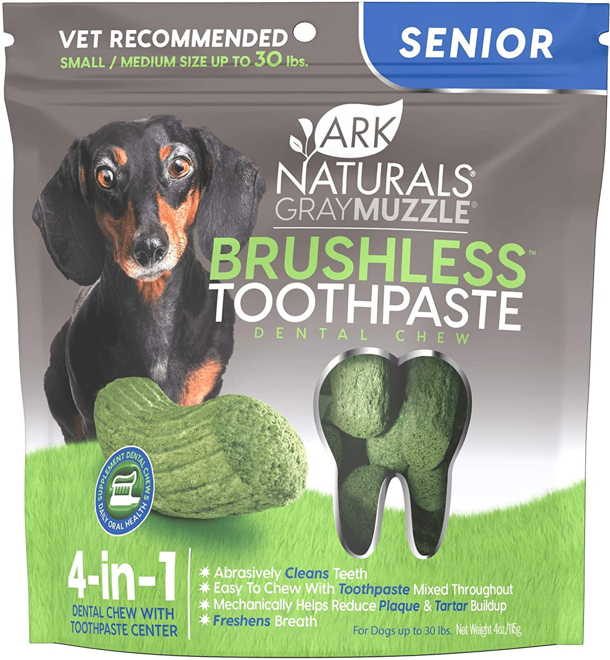 Ark Naturals Gray Muzzle Brushless Toothpaste, Senior Dog Dental Chews for Large Breeds, Vet Recommended for Plaque, Bacteria & Tartar Control, 1 Pack