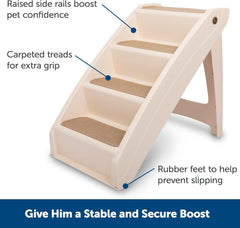 Solvit Product PetSafe CozyUp Folding Dog Stairs, Portable Indoor/Outdoor Pet Steps for Bed, Couch & Car, Tan