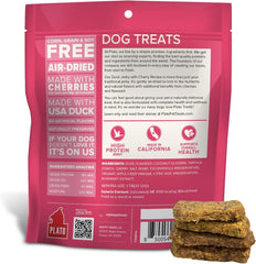 PLATO Pet Treats Jerky Dog Treats - Air-Dried Jerky for Dogs - Delicious, Real Meat Dog Treats - Grain Free - Supports Healthy Digestion - Duck Jerky with Cherry