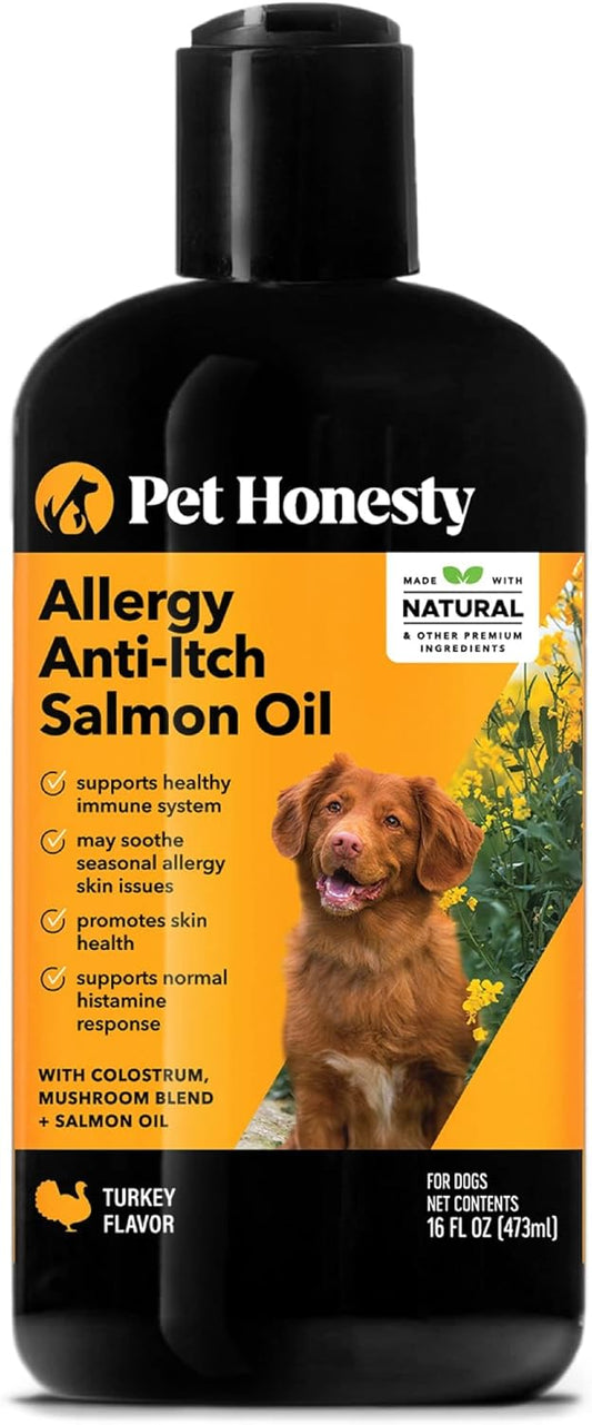 Pet Honesty Dog Allergy Relief Salmon Oil for Seasonal Itch Relief for Dogs, Omega-3 for Dogs, Dog Skin and Coat Supplement, May Reduce Shedding & Itching, Joint, Brain & Heart Health (16 oz)