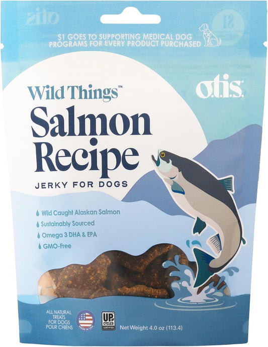 O.T.I.S. Wild Things Salmon Recipe Jerky for Dogs – 4 oz – Soft Treats with Wild-Caught Alaskan Salmon – Omega 3 DHA & EPA – GMO-Free – No Artificial Additives