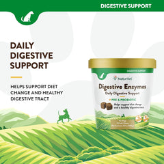 NaturVet – Digestive Enzymes - Plus Probiotics & Prebiotics – Helps Support Diet Change & A Healthy Digestive Tract – for Dogs & Cats (Soft Chews, 70 Count)