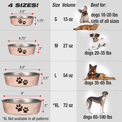 Loving Pets Bella Dog Bowls- Stainless Steel Dog & Cat Bowls - Spill Proof Dog Food Bowl, Cat Bowl, Puppy Essentials & Pet Supplies Great for Home & Travel