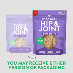 DOGSWELL Hip & Joint Dog Treats 100% Meaty, Grain Free, Glucosamine Chondroitin & Omega 3, Chicken Soft Strips 12 oz