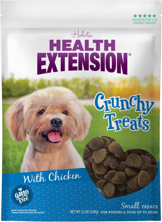 Health Extension Heart-Shaped Crunchy Biscuits, 12oz (340g) – Chicken Flavor, GMO-Free Dog Training Treats for Small Breeds, Added Vitamins & Minerals
