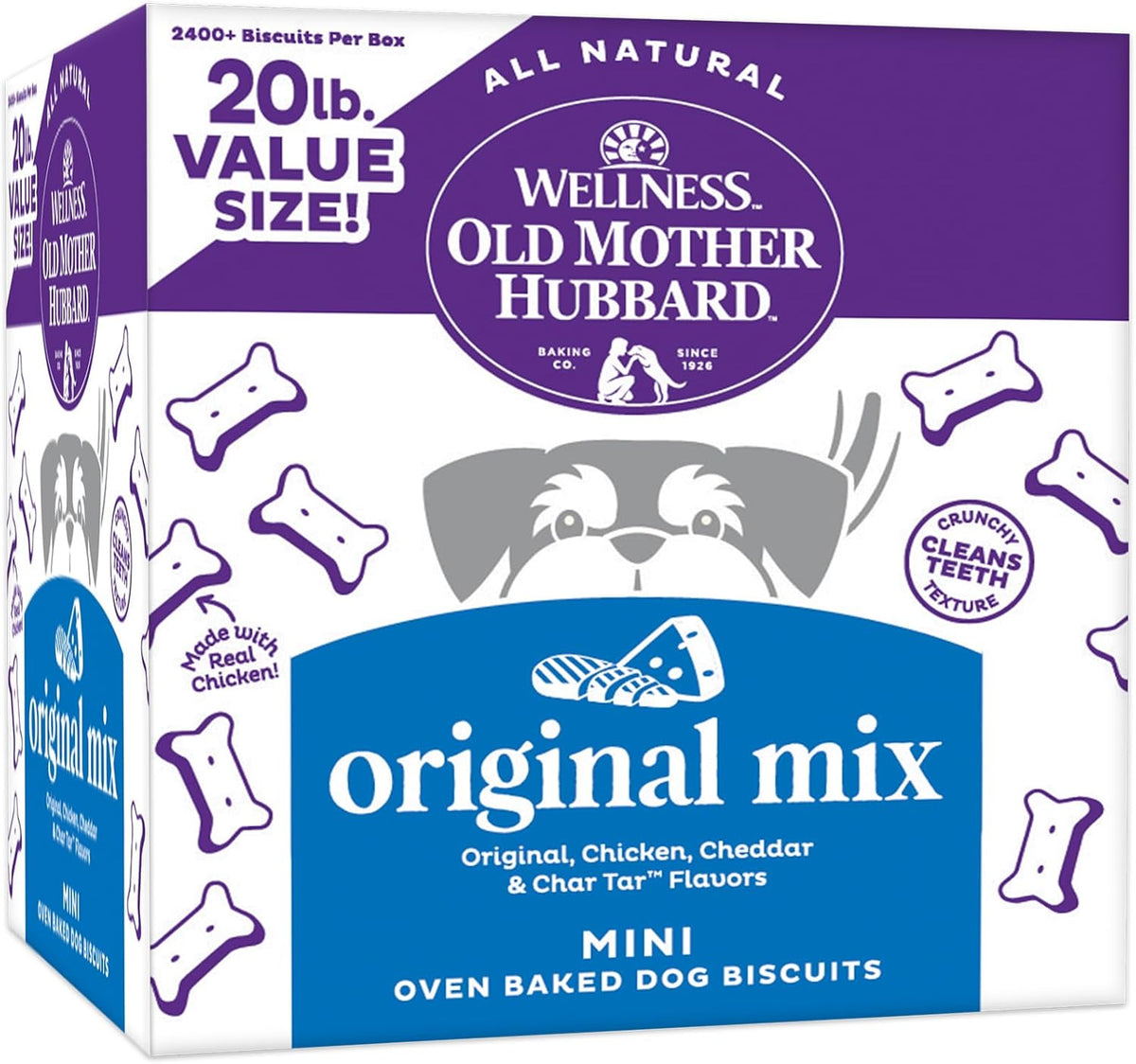 Old Mother Hubbard Wellness Original Mix Dog Biscuits, Natural, Training Treats, Four Flavors, Mini Size, (20 Pound Box)