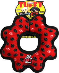 TUFFY- World's Tuffest Soft Dog Toy- Ultimate Gear Ring - Red Paw-Squeakers - Multiple Layers. Made Durable, Strong & Tough.Interactive Play (Tug,Toss & Fetch).Machine Washable & Floats.