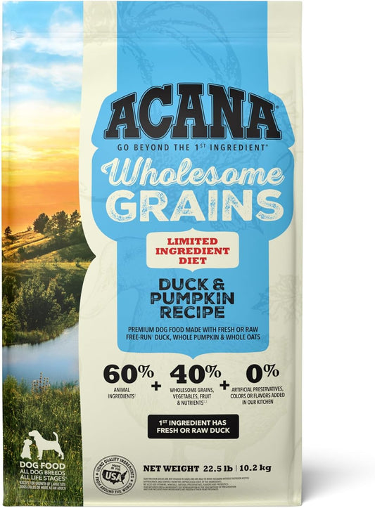 ACANA Wholesome Grains Limited Ingredient Diet Dry Dog Food, Duck & Pumpkin Recipe, Single Protein Duck Dog Food