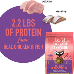 Tiki Cat Born Carnivore High Protein, Chicken, Herring & Salmon Meal, Grain-Free Baked Kibble to Maximize Nutrients, Dry Cat Food
