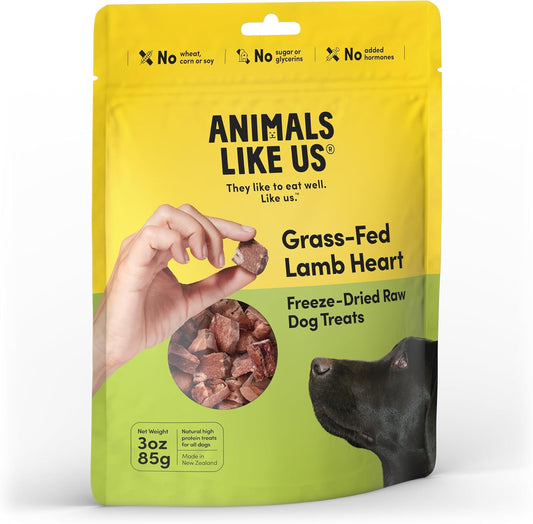 Animals Like Us - Premium Dog Treats, Freeze-Dried Raw 100% Grass-Fed Lamb Heart, Single Ingredient, Protein Rich, Non-GMO, No Wheat or Corn, 3 oz