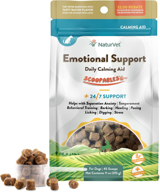 NaturVet Scoopables Emotional Support for Dogs - Daily Calming Aid Promotes 24/7 Normal, Calm Behavior - Hickory Smoked Bacon Flavored