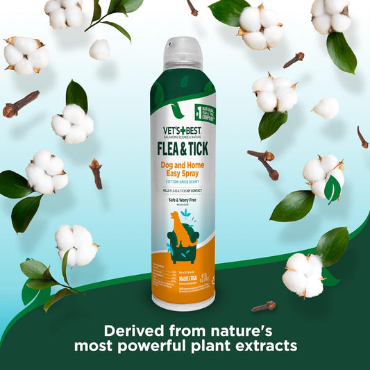 HERO PET Vet's Best Natural Flea and Tick Easy Spray for Dogs – Cotton Spice Scent – Natural Flea & Tick Prevention – Kills Pests on Contact – Plant-Based Formula – Made in USA – 14 oz