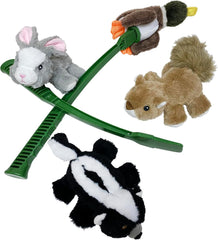 Flingerz Furry Rabbit on a Stick Dog Toy, Grey, Green and White