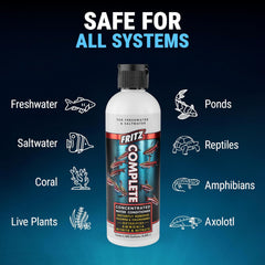 Fritz Complete – Concentrated Water Conditioner/Tap Water Dechlorinator, Instantly Detoxifies Chlorine, Chloramines, Heavy Metals, Ammonia, Nitrite/Nitrates, for Fresh and Saltwater