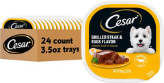 Cesar Wet Dog Food Classic Loaf in Sauce Grilled Steak and Eggs Flavor, 3.5 oz. Easy Peel Trays (24 Count, Pack of 1)