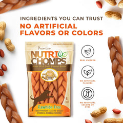 NutriChomps Dog Chews, 6-inch Braids, Easy to Digest, Rawhide-Free Dog Treats, Healthy, 4 Count, Real Peanut Butter Flavor