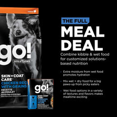 Go! Solutions Skin + Coat Care, Wet Dog Food Shredded, Chicken Recipe with Grains for Sensitive Skin, 12.5 oz