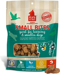 Plato Pet Treats Air Dried Small Bites Dog Treats, Natural Bite Sized Real Meat & Duck, Grain Free & High Protein, Made in the USA