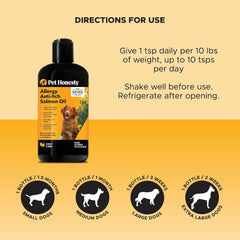 Pet Honesty Dog Allergy Relief Salmon Oil for Seasonal Itch Relief for Dogs, Omega-3 for Dogs, Dog Skin and Coat Supplement, May Reduce Shedding & Itching, Joint, Brain & Heart Health (16 oz)