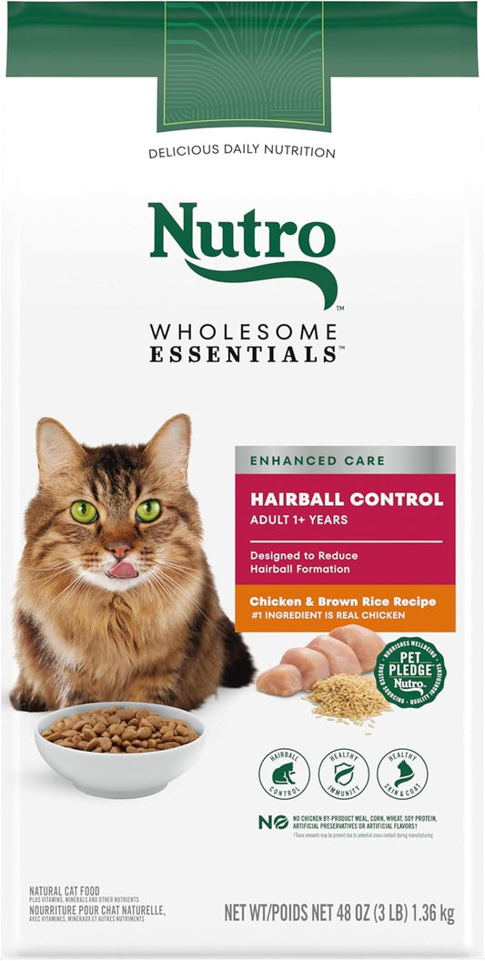Nutro Wholesome Essentials Hairball Control Dry Cat Food Chicken & Brown Rice Recipe, 3 lb. Bag