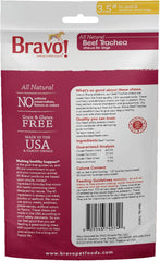 Bravo! Beef Trachea Dog Chews, 3.5 Inch (4 Count) for Small and Medium Breed Dogs, Dry Roasted, High Protein, Natural Source of Chondroitin and Glucosamine