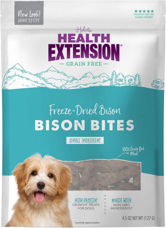 Health Extension Pure Bison Bite Treats for Dogs(127g) – Single Ingredient, Grain-Free, High-Protein Snacks for All Breeds & Ages