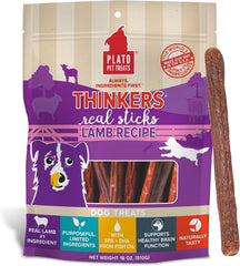 Plato Pet Treats Thinkers - Meat Sticks for Dogs - Limited Ingredient Treats with EPA and DHA to Support Skin, Coat, and Brain - Air-Dried - Lamb