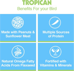 Hagen Tropican Lifetime Formula Parrot Food, 4 lb Parrot Food with Peanuts & Sunflower Seeds and Balance Nutrition Levels