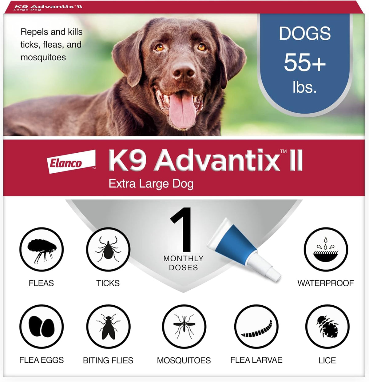 K9 Advantix II Dog Vet-Recommended Flea, Tick & Mosquito Treatment & Prevention | 1-Mo Supply