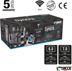 SICCE Syncra SDC 7.0 Water Pump 800-1900 gph WIFI Apex Controllable Aquarium DC Return with Controller | Quiet, Submersible or External | Fish Tank, Sump, Pond, Freshwater and Saltwater Marine Use