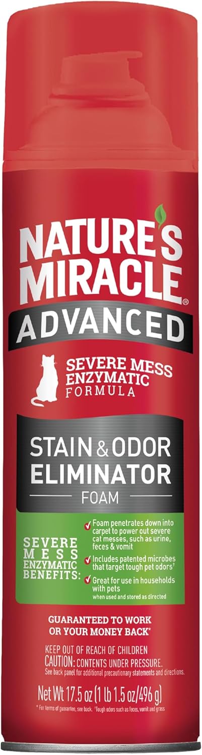 Nature's Miracle Advanced Stain and Odor Eliminator Foam Cat 17.5 Ounces, for Severe Cat Messes, Aerosol