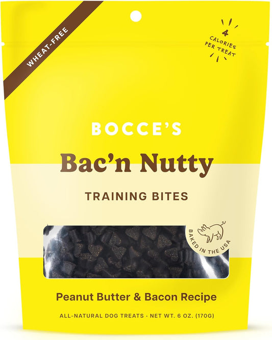 Bocce's Bakery Bac'N Nutty Training Treats for Dogs, Wheat-Free Dog Treats, Made with Real Ingredients, Baked in The USA, All-Natural & Low Calorie Training Bites, PB & Bacon Recipe, 6 oz