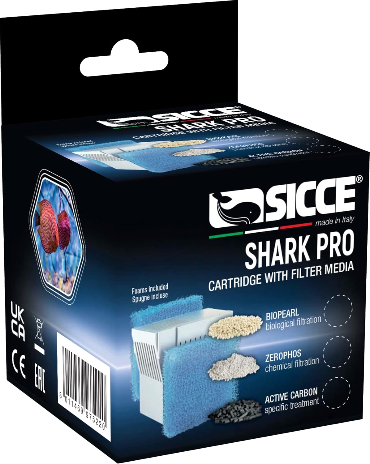 Sicce Shark PRO Replacement Cartridges, Freshwater and Saltwater, for submerged use (Carbon Cartridge with Sponge 20ppi)
