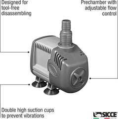 SICCE Syncra Silent 5.0 Multifunction 1321 GPH Submersible Water Pump | Italian Made 105W Ultra Quiet Durable Aquarium Fish Tank, Fountain, Pond, Hydroponics, Terrarium Black | Freshwater & Saltwater