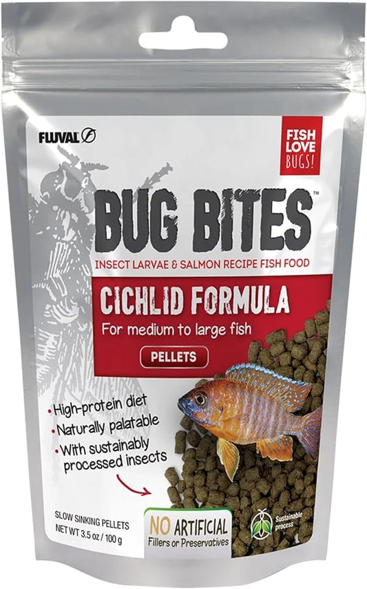 Fluval Bug Bites Cichlid Fish Food, Pellets for Medium to Large Sized Fish, 3.53 oz.