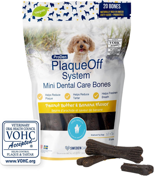 NaturVet Proden PlaqueOff Sytem Mini Dental Care Bones - Peanut Butter Banana - 12 oz, Brown