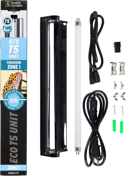 Eco T5 High Output Lighting Kit - Dual Reflector Fixture & Ferguson Zone 1 Lamp 2.4% - Full Spectrum UVA & UVB Amphibian & Reptile Lighting