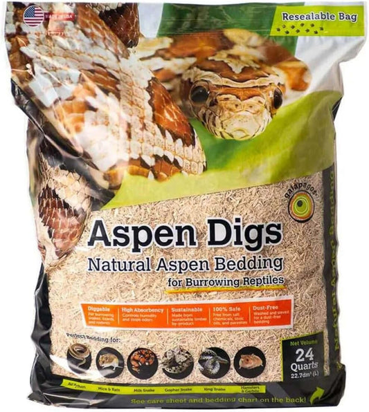 Galápagos Aspen Digs® Natural Aspen Bedding for Snakes, Reptiles, and Small Animals – Soft and Absorbent Small Animal Bedding for Hamsters, Guinea Pigs, Rabbits, and Snake Enclosures