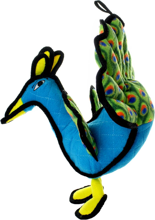 TUFFY - World's Tuffest Soft Dog Toy -Zoo Peacock- Multiple Layers. Made Durable, Strong & Tough. Interactive Play (Tug, Toss & Fetch). Machine Washable & Floats