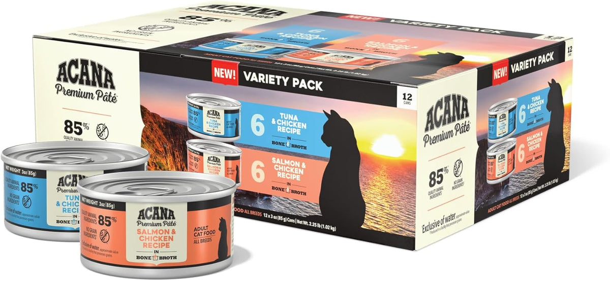 ACANA Premium Pate Variety 12 Pack: Salmon & Chicken Recipe (6) + Tuna & Chicken Recipe (6), 3oz