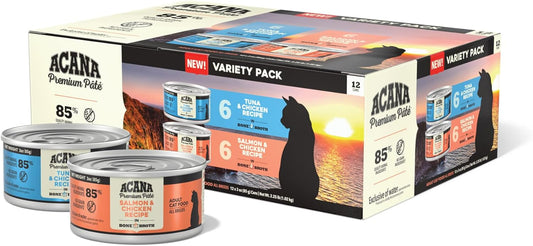 ACANA Premium Pate Variety 12 Pack: Salmon & Chicken Recipe (6) + Tuna & Chicken Recipe (6), 3oz